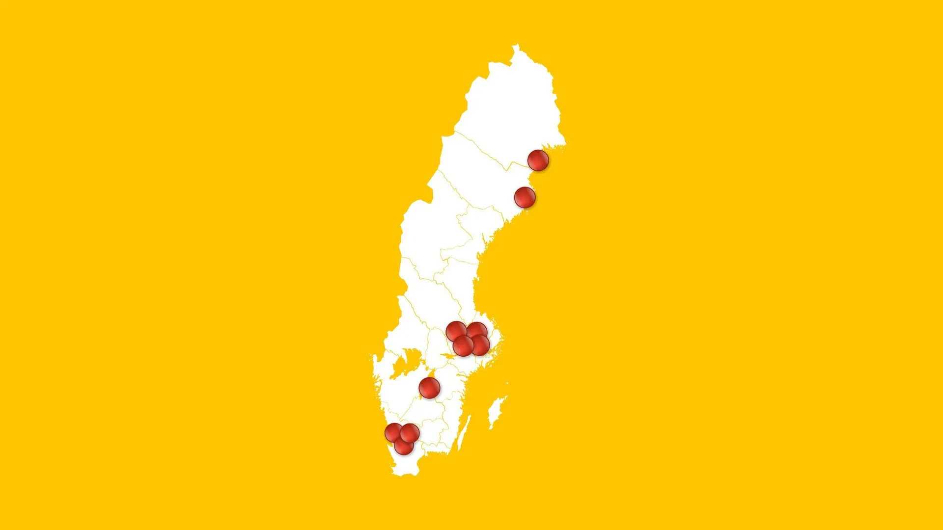 Sverigekarta med vinnarorterna i Keno Vinnarveckor utmärkta