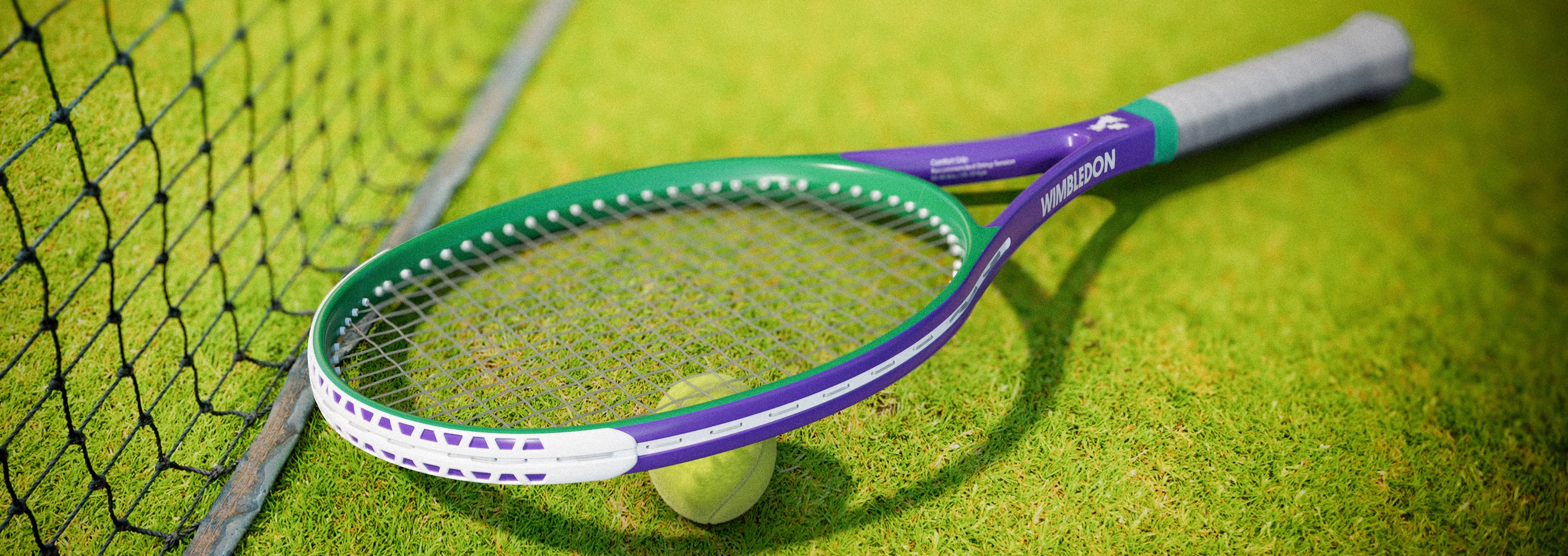 Bild på gräsbana, tennisracket plus boll Bild på gräsbana, tennisracket plus boll