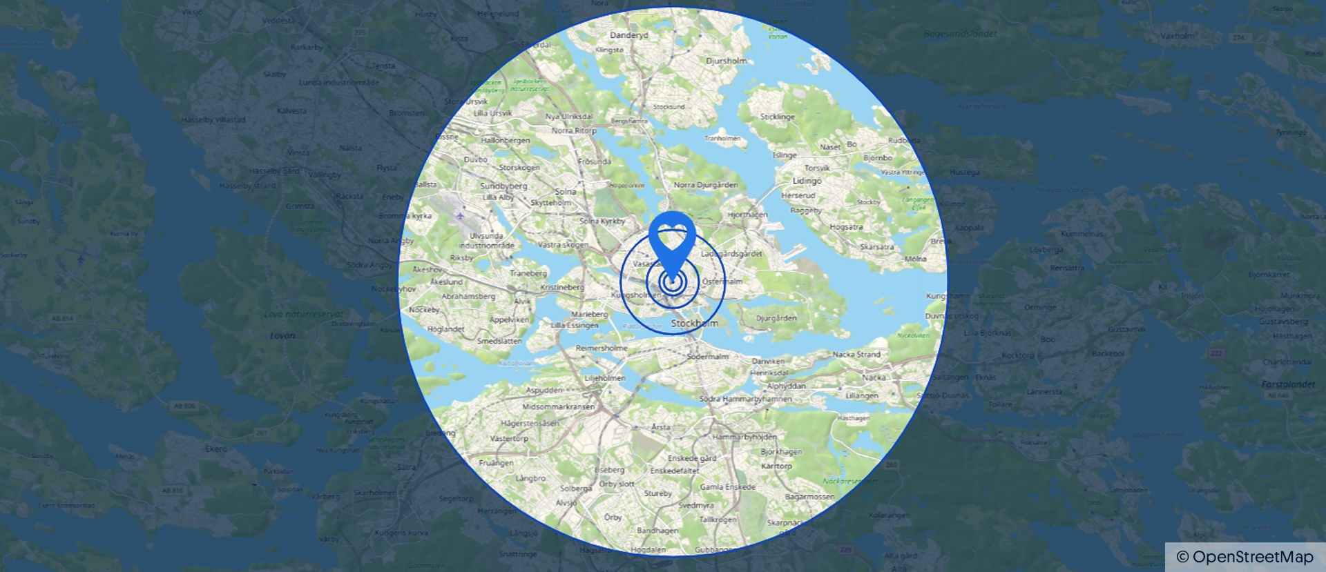 Lyckoplats i Stockholm Karta över Stockholm med en blå ikon markerande en specifik plats som lyckaassocierad.