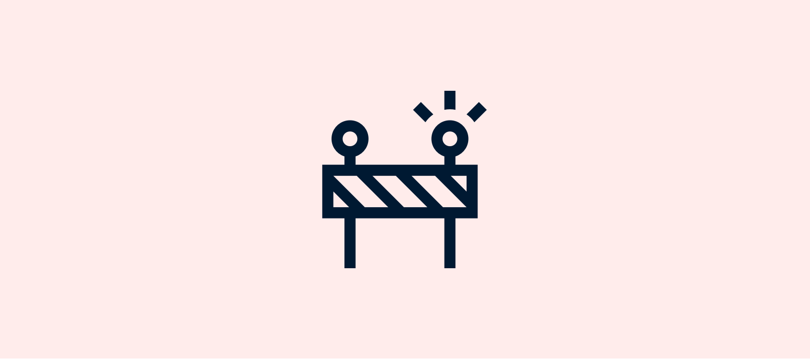 Illustration av en barrikad med blinkande ljus på en rosa bakgrund symboliserar information om gränser i Svenska Spels spelkoll
