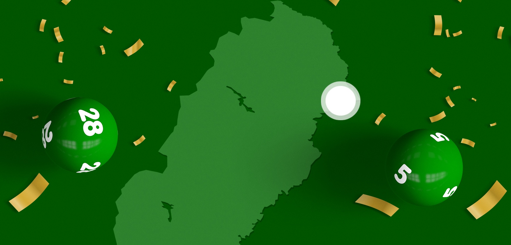 Gröna lottobollar och konfetti framför en karta över Kalix på en mörkgrön bakgrund.