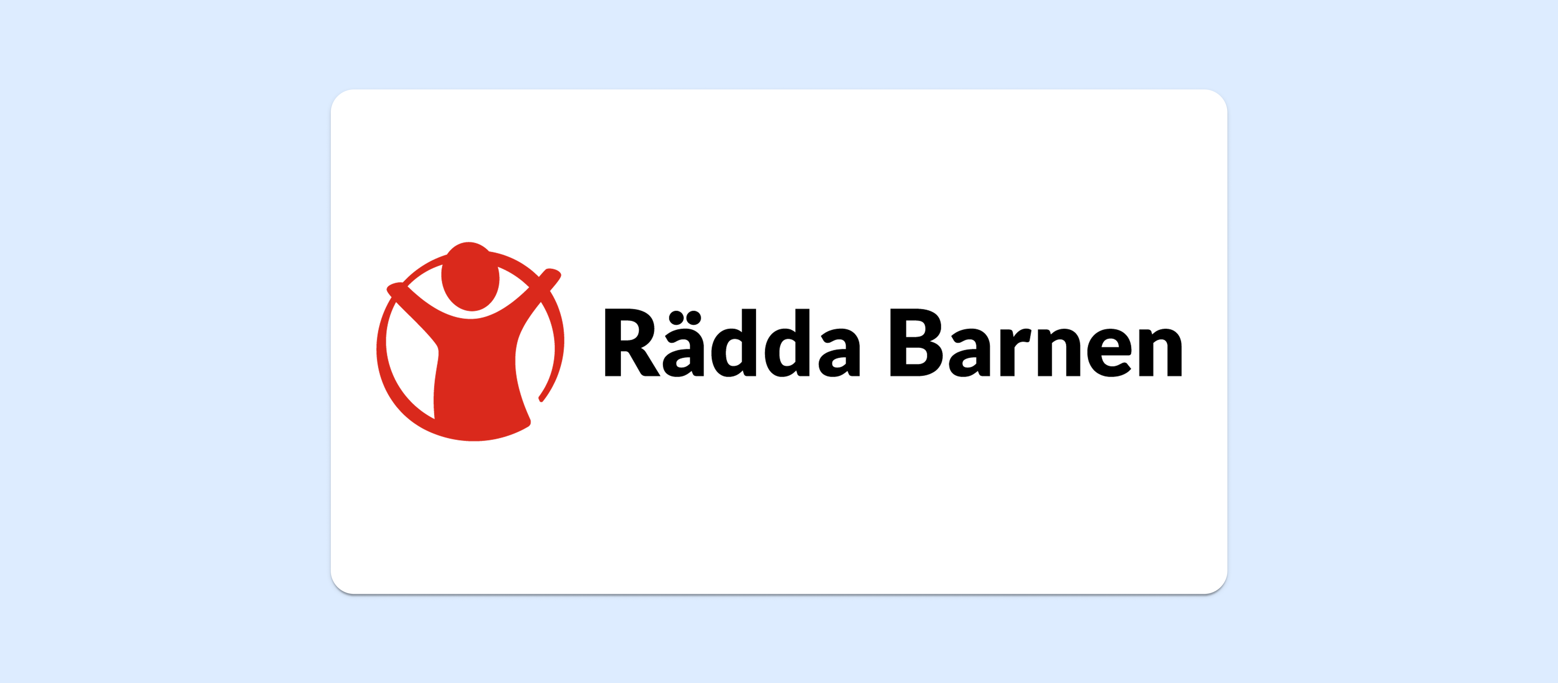 Rädda Barnen-logotyp med röd figur och svart text på vit bakgrund.