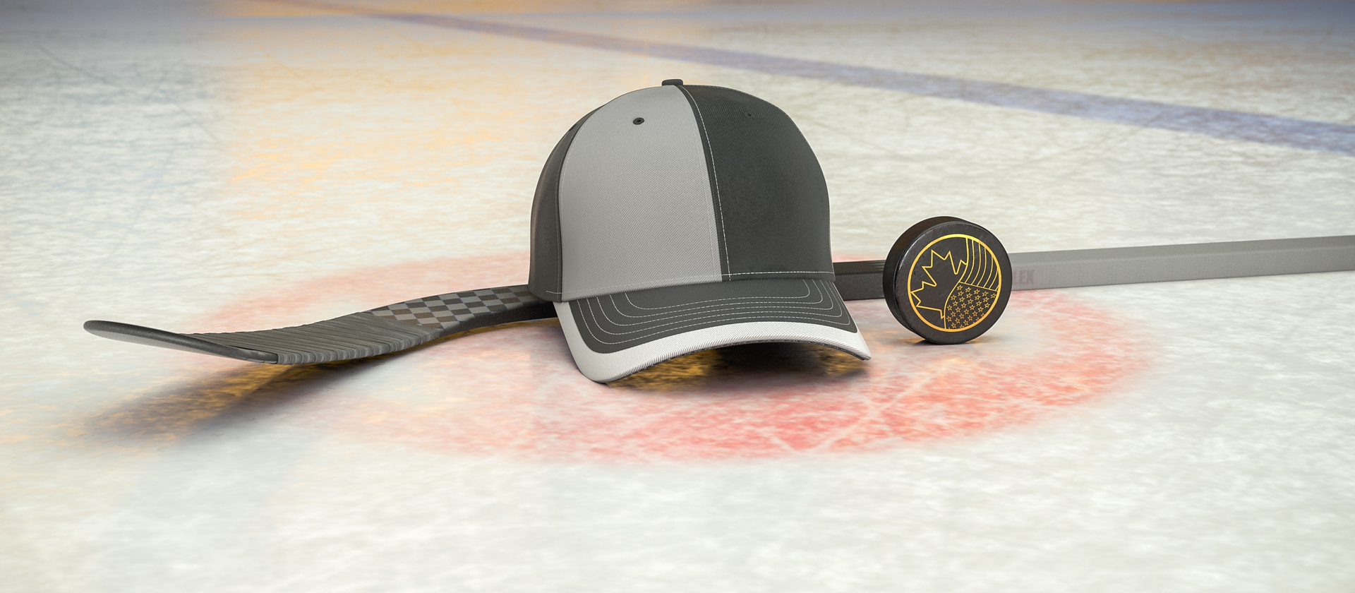 Bild på hockeyklubba, puck och en supporterkeps med NHL-laget Los Angeles Kings färger