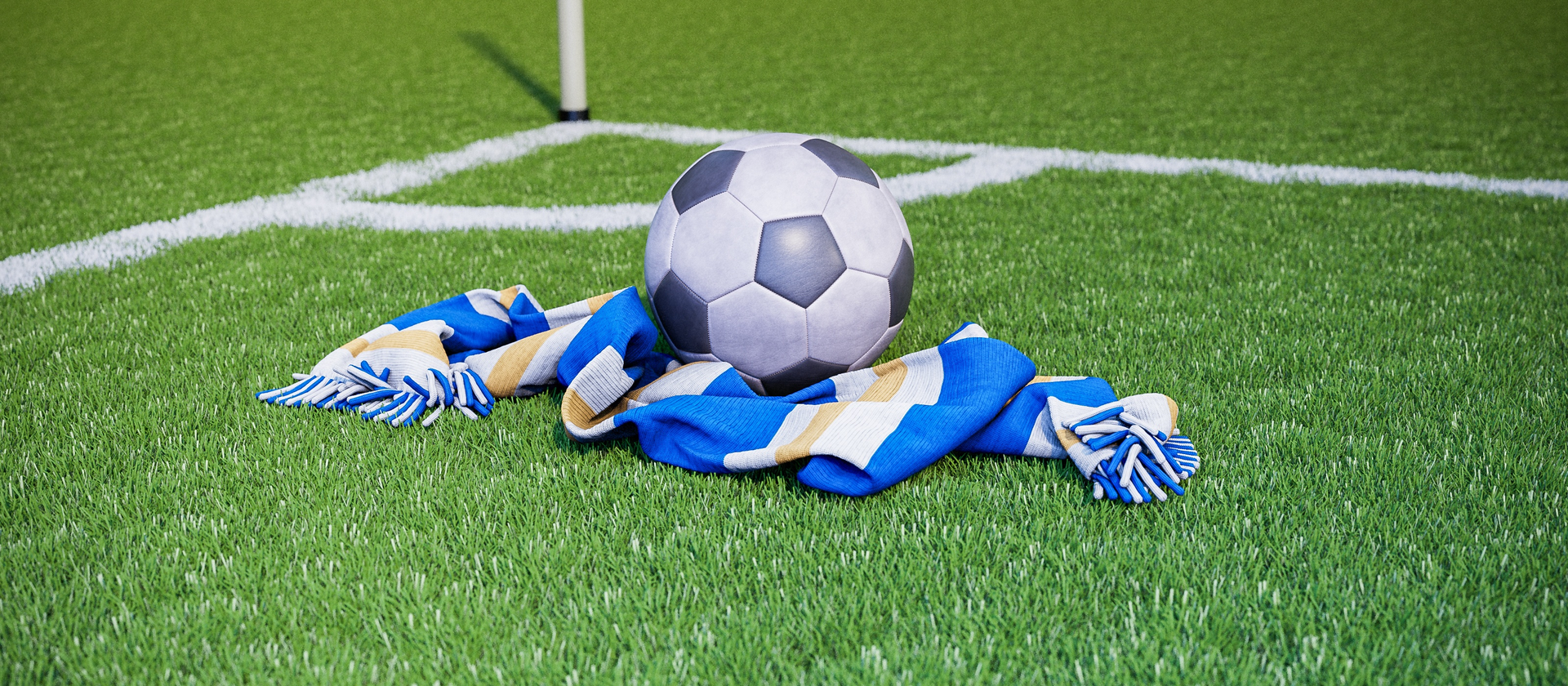  Bild på en fotboll och en supporterhalsduk med Allsvenska laget Halmstads färger