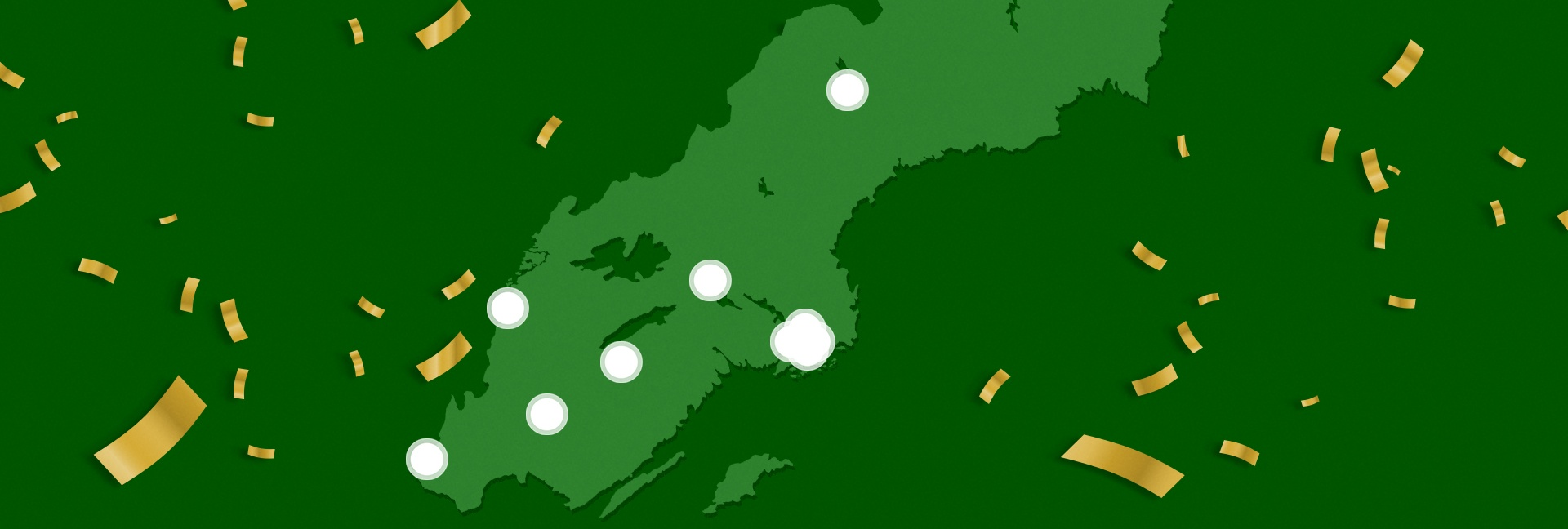 Grön karta med lottobollar och konfetti på grön bakgrund för Lotto-julextra 2025.