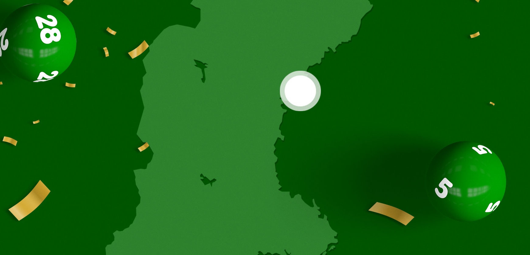 Bild med gröna lottobollar och konfetti mot en mörkgrön bakgrund representerar Lotto-vinst.