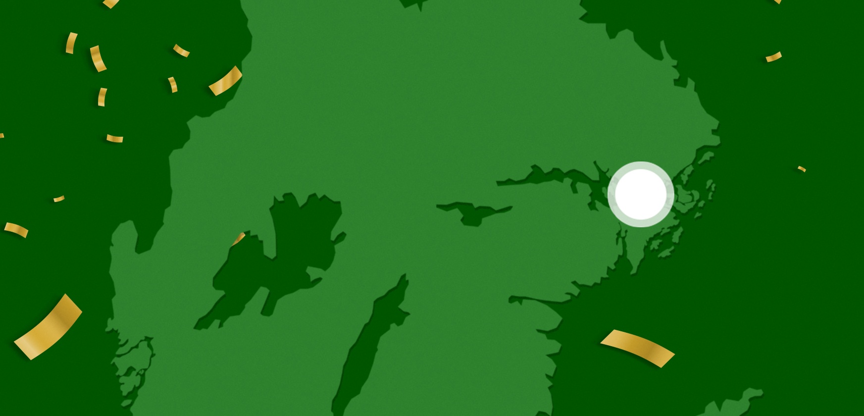 Grön karta med guld konfetti som markerar en vinnare i Bagarmossen