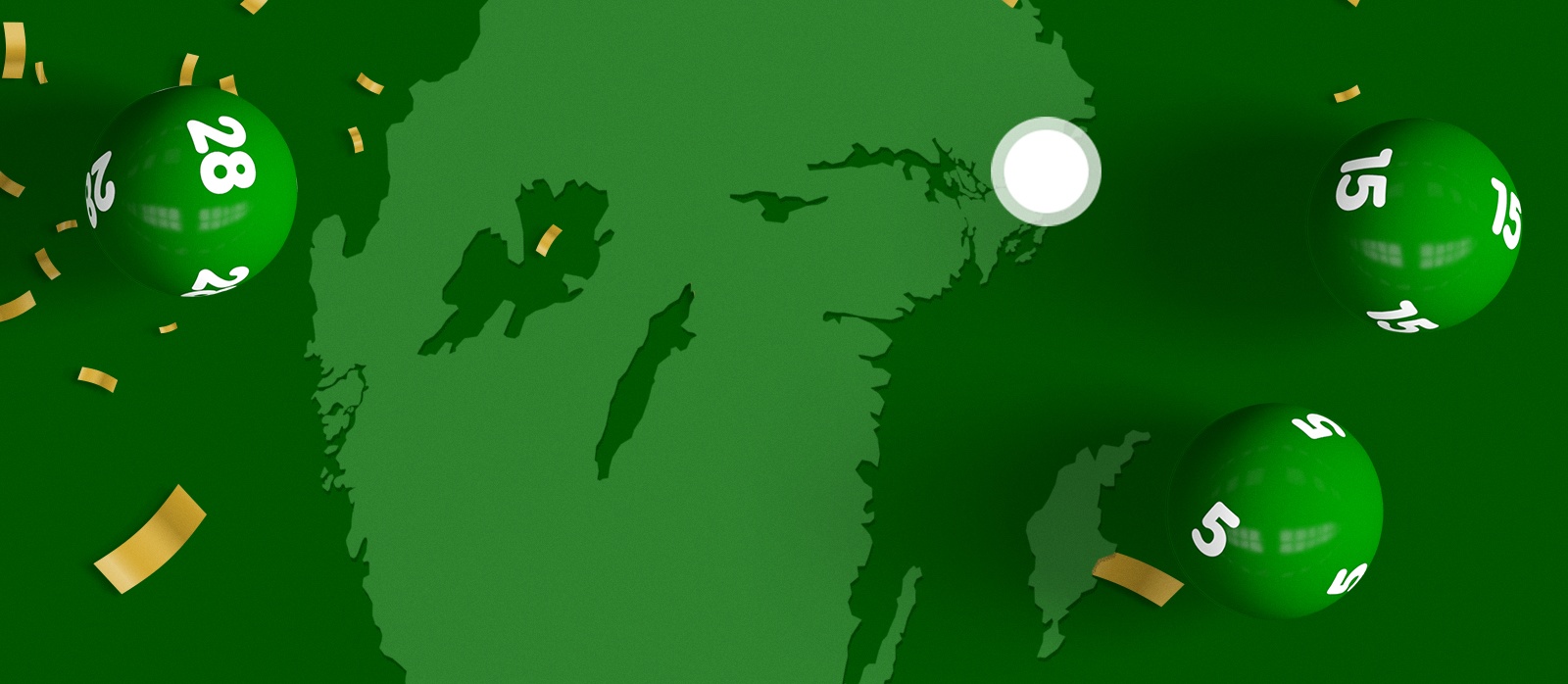 Sverigekarta i grönt med Lottobollar och Stockholm markerat