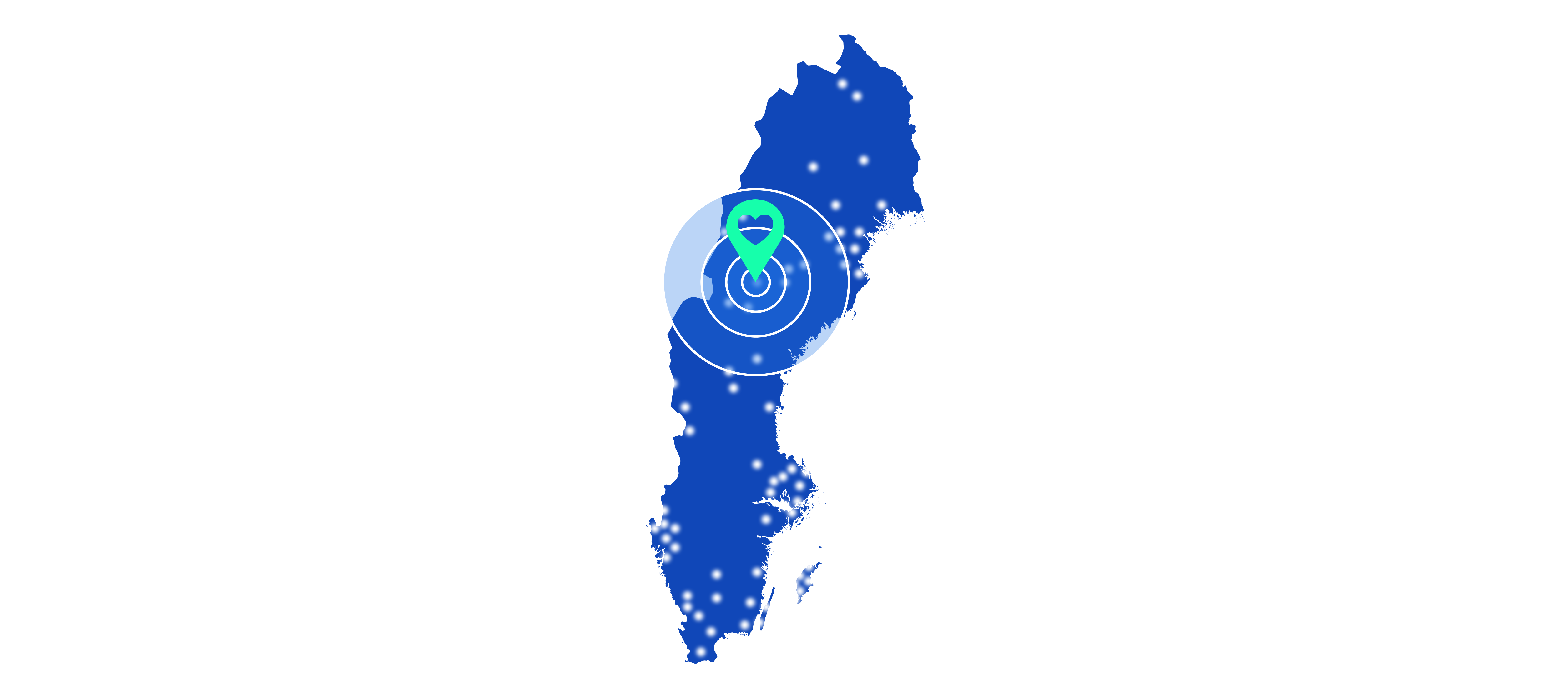 Karta över Sverige med en markerad plats. En grön pil markerar den geografiska positionen.