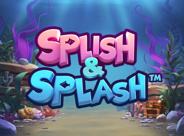 Bild av ett undervattensspel lobby med texten Splish & Splash i färgglad stil och undervattensbakgrund.