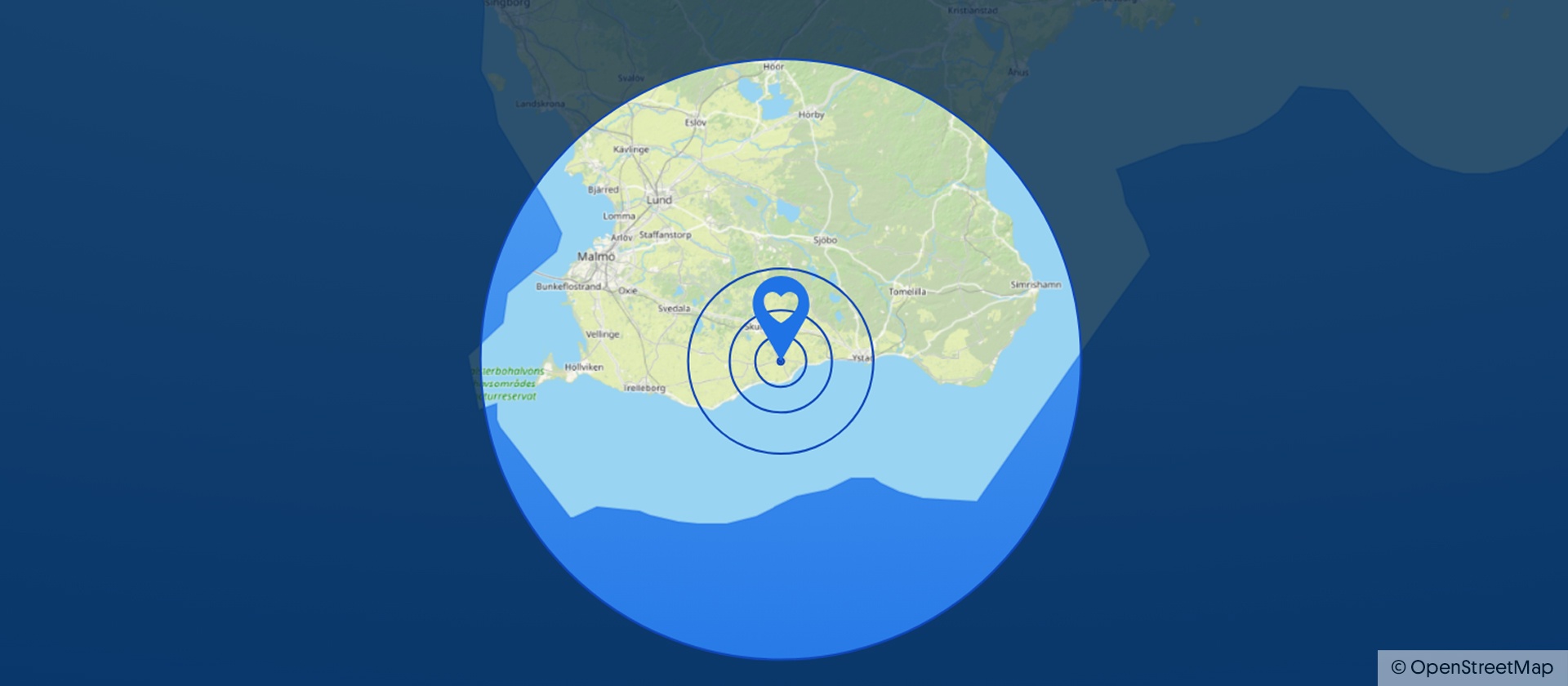 Karta med markerad plats i Skurup för lyckoplatsvinnare den 23 november 2023.