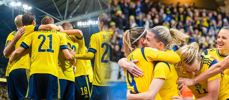 Svenska fotbollslandslag målfirar