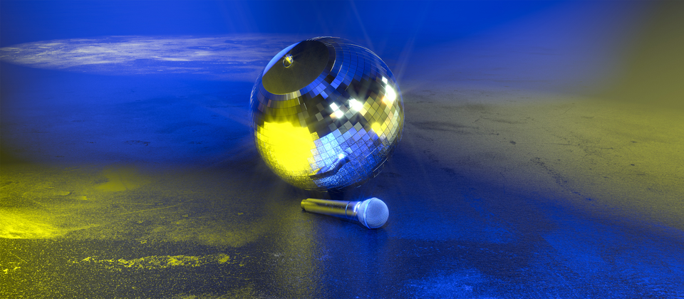 Discokula och mick som ska representera spel på Eurovision på Svenska Spel Sport & Casino