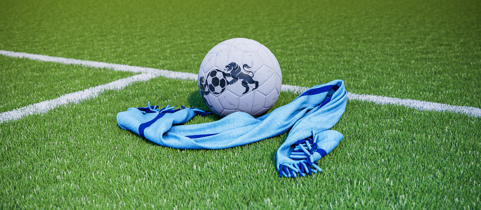 Bild på en fotboll och en supporterhalsduk med Premier League-laget Coventry Citys färger