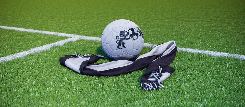 Bild på en fotboll och en supporterhalsduk med Premier League-laget Newcastle Uniteds färger