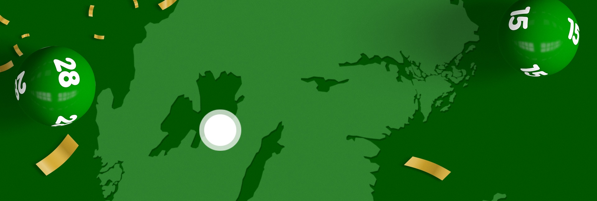 Gröna lottobollar och en karta visar en vinnare från Mariestad med guldiga konfettibitar.