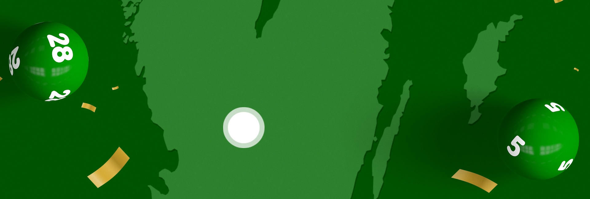 Lottobollar och karta över Sverige med konfettier markerar en vinst i Ljungby.