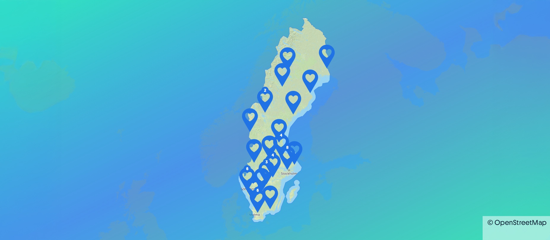 Karta med vinnare på Lyckoplatsen i år